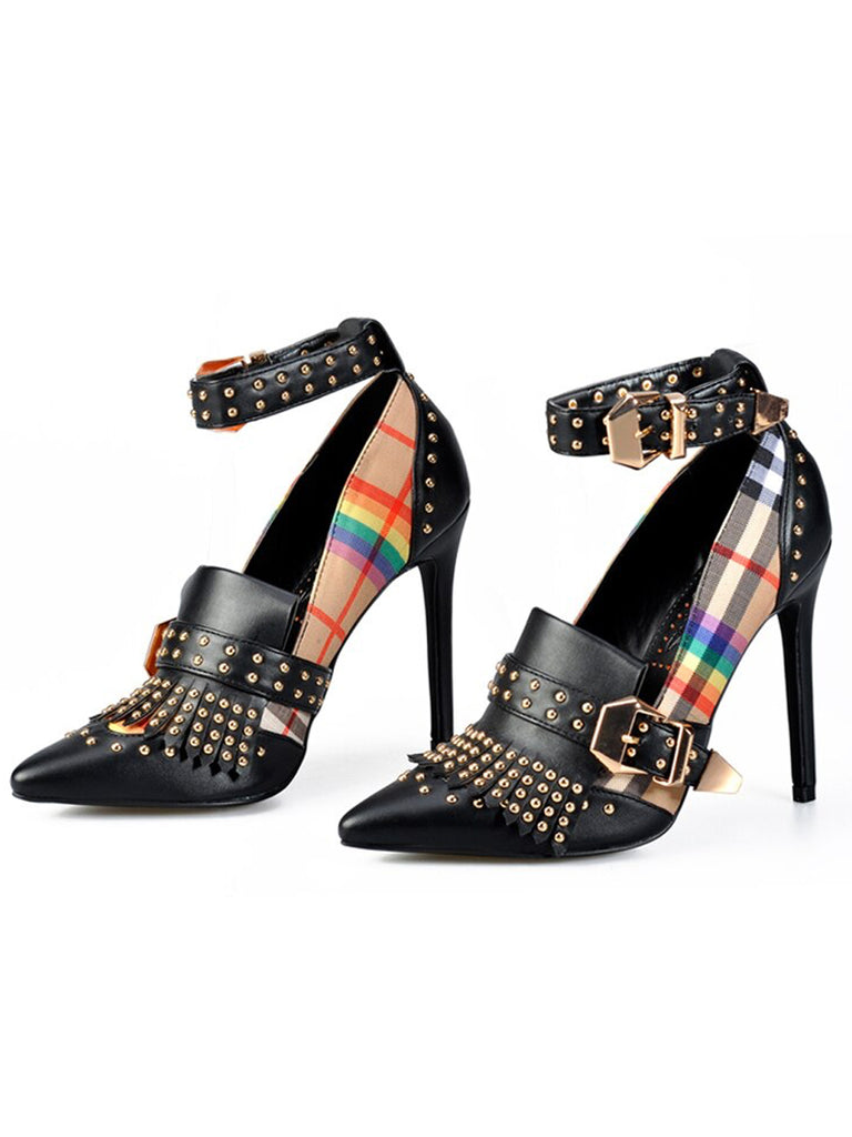 STUDS PLAID PUMPS