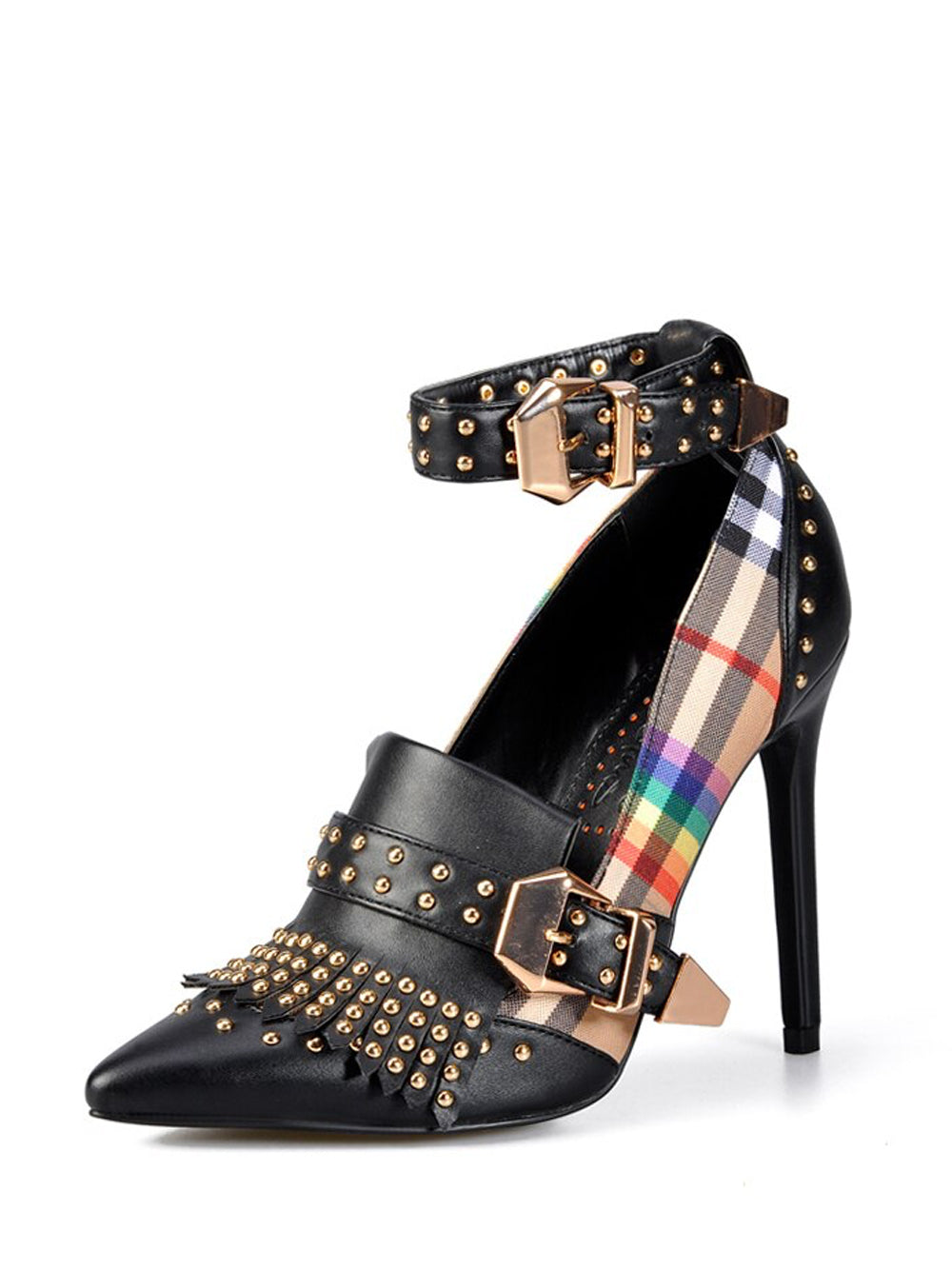 STUDS PLAID PUMPS